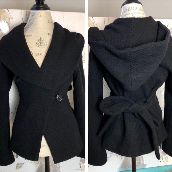 BCBGMaxAzria Jackets & Blazers - BCBG Hooded Black Wool Pea Coat XS